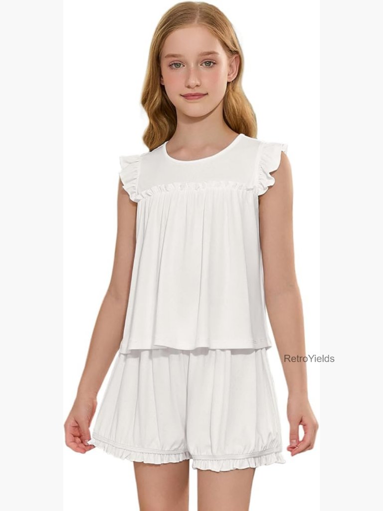 Girls Pajama Set 2-Piece Ruffle Summer Sleepwear Sleeveless Pjs